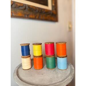 Lot of 8 Vintage Wooden Spools with Bright Thread